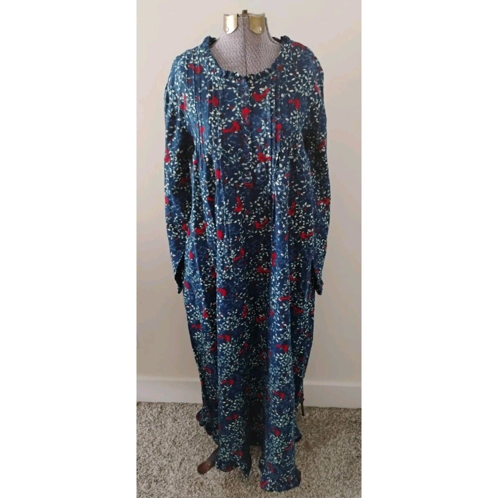 Only Necessities Bird Print Nightgown Women's Cotton Flannel Sz 18/20 NWOT